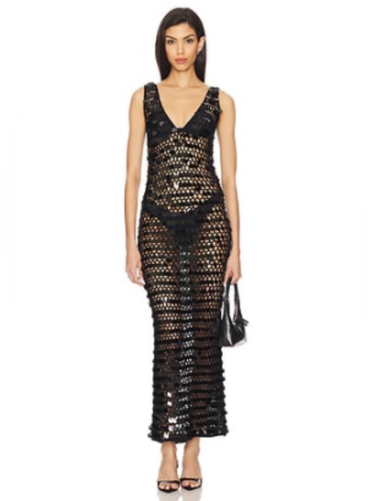 Superdown Black Crochet Maxi Swim Coverup